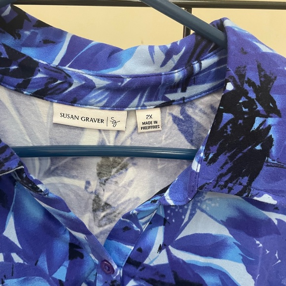 Susan Graver Tops 2. size 2x Blue & Green - Picture 3 of 6